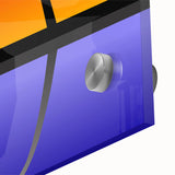 Large abstract depiction of the St. Louis skyline in muted blue and gray tones on acrylic glass, ideal for dining room art.