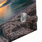 Large abstract wall art of Montana's Glacier scenery in mid-century modernist style on acrylic glass.