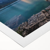 Art deco poster of Glacier National Park on rolled canvas featuring muted earth tones, ideal for dining room decor.
