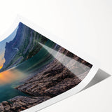 Extra large rolled print of Glacier National Park with line art flowers in muted earth tones.