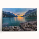 Large black and white photo of Montana's Glacier National Park on stretched canvas.