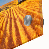 Mid-century modernist large abstract art print of Montana scenery in vibrant earth tones on acrylic glass.