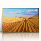 Large art print of a Montana landscape in muted earth tones on framed acrylic, ideal for modern art wall decor.