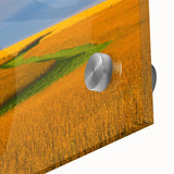 Mid-century modernist large abstract wall art of Nebraska scenery in muted earth tones on acrylic glass.