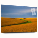 Large abstract wall art of a Nebraska landscape on acrylic glass, in muted earth tones.