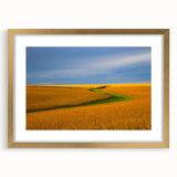 Abstract art print of Nebraska scenery in textured gold frame, ideal for extra large wall art in a living room.