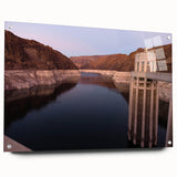 Side view of Hoover Dam in muted earth tones on acrylic glass, suitable for dining room decor.