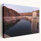 Side view of Hoover Dam in muted gray and blue tones on stretched canvas, suitable for kitchen wall art.