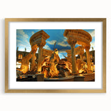Extra large abstract art print of Las Vegas skyline in textured gold frame, suited for living room decor.