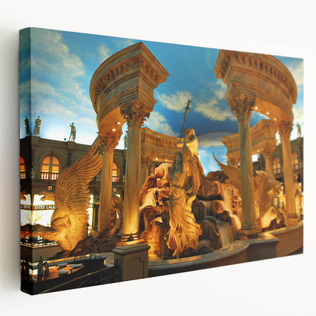 Las Vegas skyline in vibrant twilight hues on a large stretched canvas, suitable for kitchen wall art.