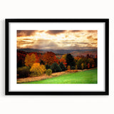 Abstract art print of a New Hampshire scenery in vibrant colors on a large framed canvas, ideal for living room decor.
