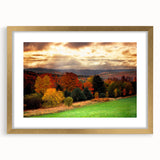 Extra large abstract art print of a textured New Hampshire scenery in muted earth tones, framed in gold.