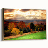 Framed canvas wall art depicting a serene New Hampshire landscape in muted earth tones, ideal for bedroom decor.