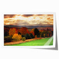 Rolled print of New Hampshire scenery with lush greenery and a serene lake, in muted earth tones.