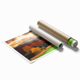 Rolled print of New Hampshire scenery featuring lush green forests and a lake, ideal for classy bathroom wall art.