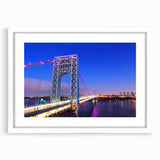 Abstract art print of New Jersey scenery in muted green and blue tones, framed with a white mat, ideal for dining room decor.