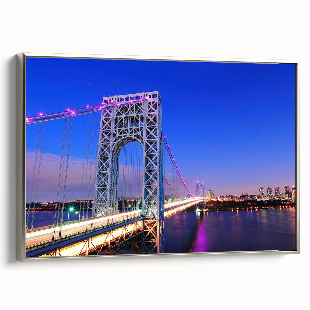 Framed canvas wall art depicting a vintage-style New Jersey landscape in black and silver tones, ideal for bedroom decor.