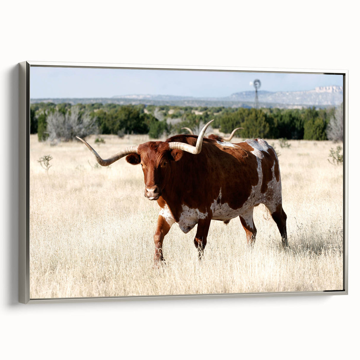 Framed canvas of a vintage-style New Mexico landscape painting in muted earth tones, ideal for living room decor.