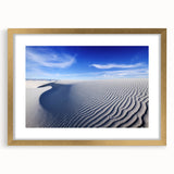 Extra large wall art of White Sands, New Mexico, featuring abstract textured patterns in muted earth tones, framed in gold.