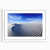Abstract art print of White Sands, New Mexico in muted beige and white tones on a framed canvas, ideal for dining room decor.