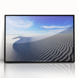 Large abstract wall art depicting the White Sands in New Mexico, rendered in muted tones on a framed acrylic print.