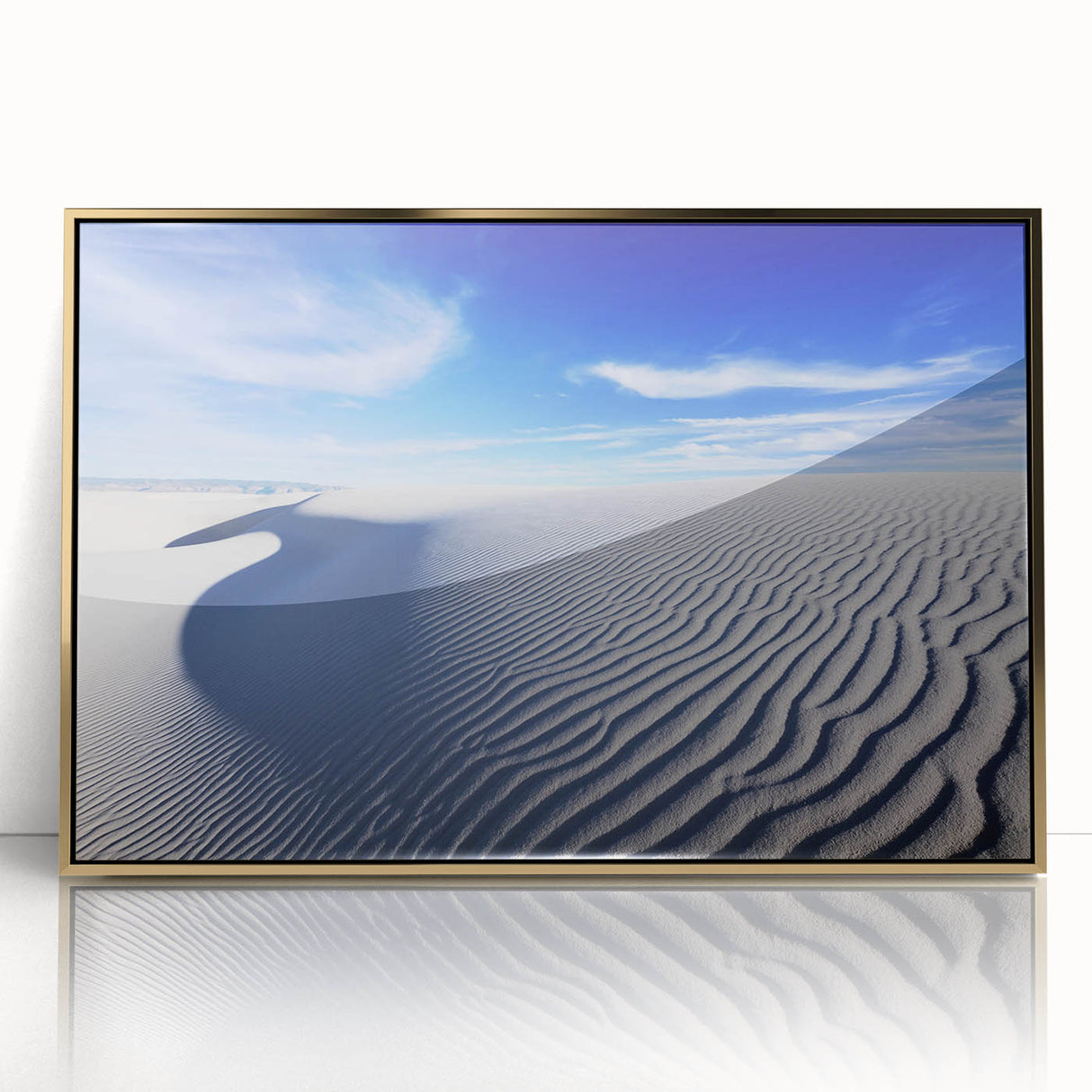 Large art print of White Sands, New Mexico on a framed acrylic.
