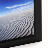 Extra large framed canvas featuring textured black wall art of White Sands, New Mexico, in colorful, abstract style.