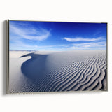 Framed canvas landscape art painting of White Sands, New Mexico, in muted gray and silver tones.