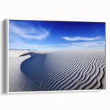 Vintage poster art of New Mexico's White Sands on a framed canvas, featuring a black and colorful palette.