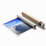 White Sands, New Mexico landscape on extra large rolled print with soft blue and white tones.