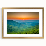 Extra large abstract art print of Blue Ridge landscape in gold frame, featuring textured brush strokes in earthy tones.