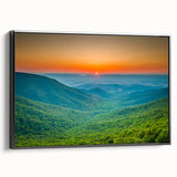 Black and white landscape art of the Blue Ridge Mountains on a framed canvas, suitable for bedroom decor.