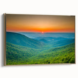 Framed canvas of Blue Ridge Mountains in North Carolina, showcasing muted earth tones, ideal for bedroom wall art.
