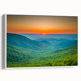 Vintage poster art of Blue Ridge, North Carolina in vibrant colors on a framed canvas, ideal for living room decor.