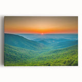 Black and white photograph of the Blue Ridge Mountains on a large stretched canvas, suitable for kitchen wall art.