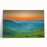 Black and white photograph of the Blue Ridge Mountains on stretched canvas, ideal for kitchen wall art.
