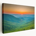 Blue Ridge Mountains landscape on stretched canvas, with muted earth tones, suitable for kitchen wall art.