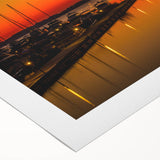 Art deco poster of Charlotte skyline in muted metallic tones on rolled canvas, suitable for dining room decor.