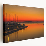 Panoramic view of Charlotte skyline in muted blue and gray tones on a large stretched canvas, suitable for kitchen wall art.