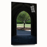 Large abstract wall art of Durham, North Carolina, in muted blue tones on acrylic glass.