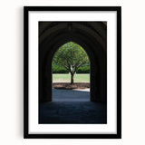 Abstract art print of a colorful, textured Durham, North Carolina skyline on a large framed canvas.