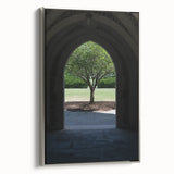 Landscape art painting of Durham, North Carolina on a silver-framed canvas.