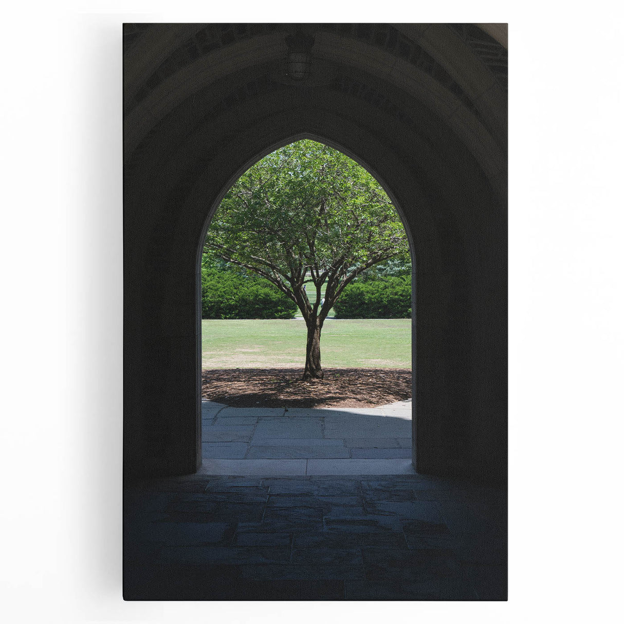 Black and white stretched canvas of Durham, North Carolina skyline, suitable for kitchen art.