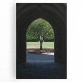 Black and white stretched canvas of Durham, North Carolina skyline, suitable for kitchen art.