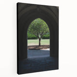 Side view of a stretched canvas featuring a vibrant depiction of Durham, North Carolina, ideal for kitchen wall art.