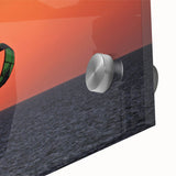 Mid-century modernist style large abstract art of the Outer Banks in muted blue and green tones, printed on acrylic glass.