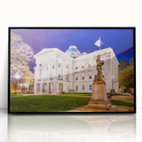 Large abstract wall art depicting Raleigh, North Carolina skyline in muted gray tones on a framed acrylic.