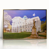 Acrylic print of Raleigh, North Carolina skyline in gold tones, ideal for modern art wall decor.