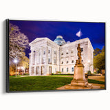 Black and white framed canvas of Raleigh, North Carolina landscape, ideal for bedroom wall decor.