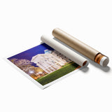 Extra large rolled print depicting vibrant floral art set against Raleigh, North Carolina scenery.